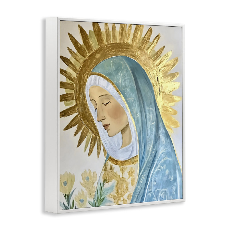 Sainte Marie en giclée dorée, design par Franklyn Gregory, H 20 po x l 16 po, Estampe numérique encadrée blanc bord de mer