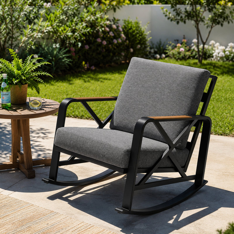 Chaise berçante d'extérieur avec coussins, Gris