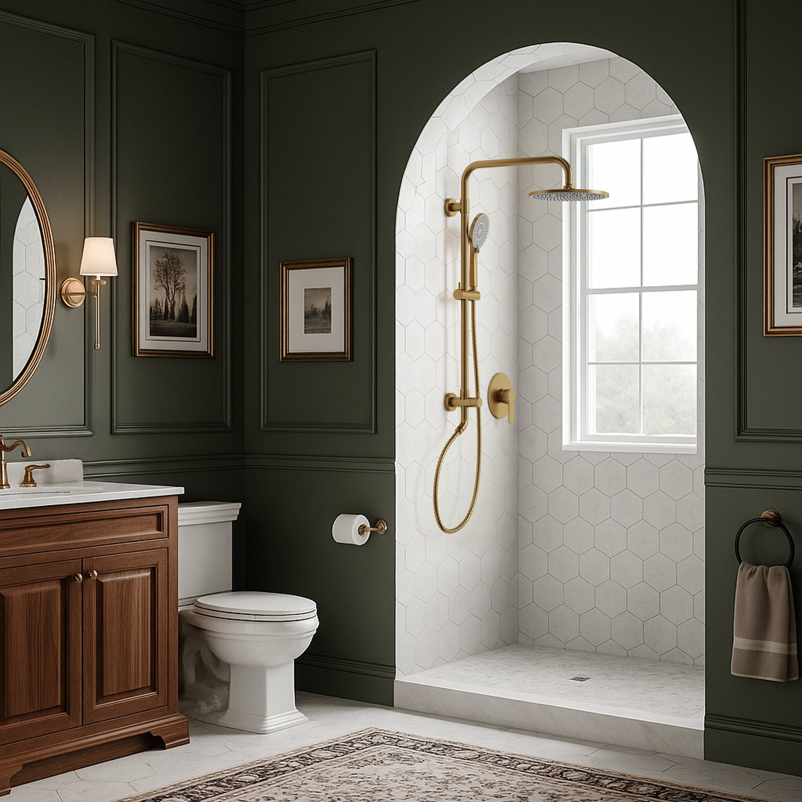 10" Wall Mount Rainfall Shower System, Brushed Gold