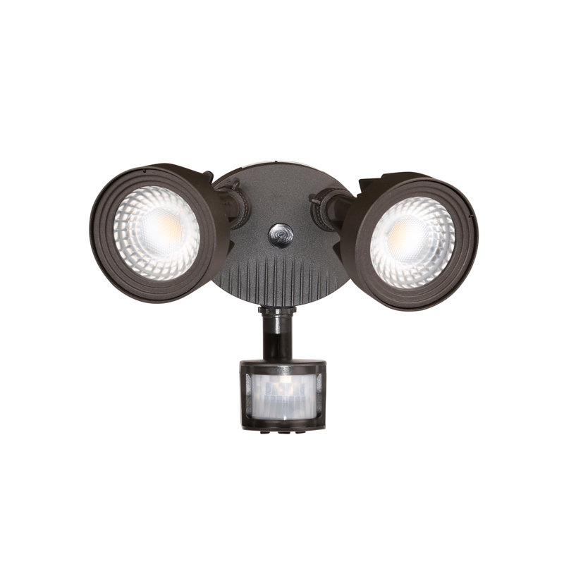  2 - Head LED Hardwired Outdoor Security Flood Light with Motion Sensor 24Watts, 2000 Lumens, 4000K, 50000Hrs