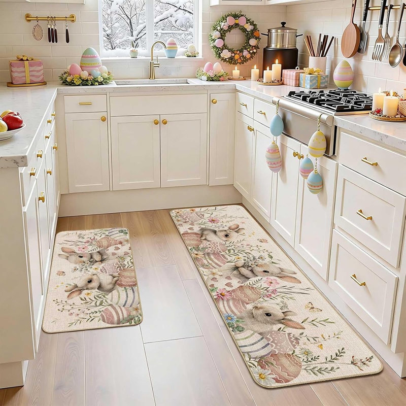 Easter Bunny Kitchen Rugs – Multicolor – Set Of 2, Non-Slip Kitchen Floor Mats, Spring Easter Decor