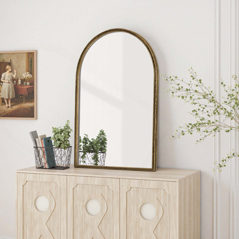 Miroir mural arqué à conception incassable pour salle de bain, Doré