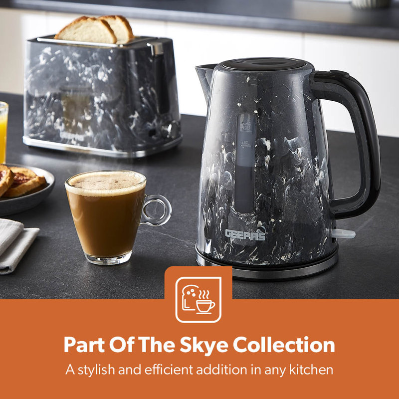 GEEPAS 1.7L Electric Kettle | Premium Kettle with 360 Rotational Base, Cordless | Concealed Heating, Strix Controller | Space Saving Cord Storage & LED Indicator | 2 Year Warranty 2200W Skye