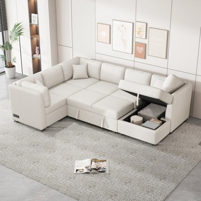 Canapé-lit modulaire en U 108,6 po avec deux ports USB