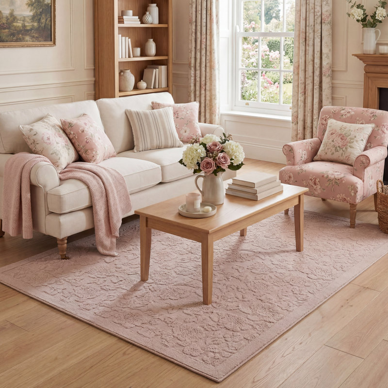 Laura Ashley Rosemoor Hi-Low Tufted Rugs, Rectangle 5' x 7', Pink