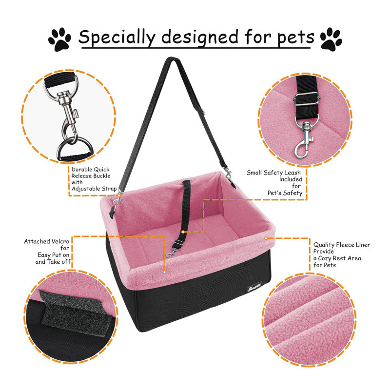Pink and Black Dog Booster Car Seat for Small Pets