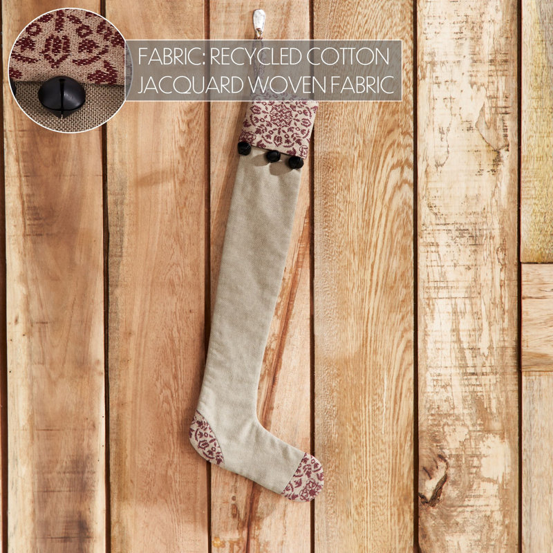 Burgundy and Tan Cotton Jacquard Christmas Stocking 7x19