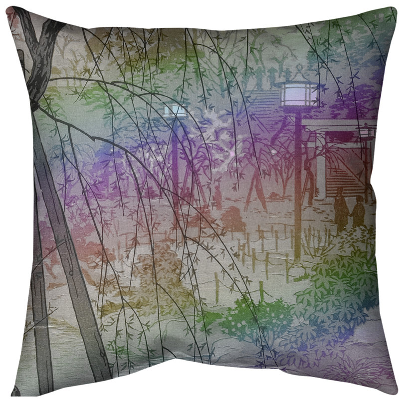 Coussin Euro Misty Evening at Shinobazu Pond, Arc-en-ciel, Bourre en polyester, Simili suède