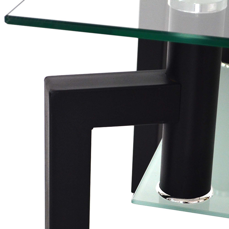Rectangle Glass Coffee Table, Clear Coffee Table,Modern Side Center Tables , Transparent/Black, 17.3" H x 39.1" L x 23.4" W