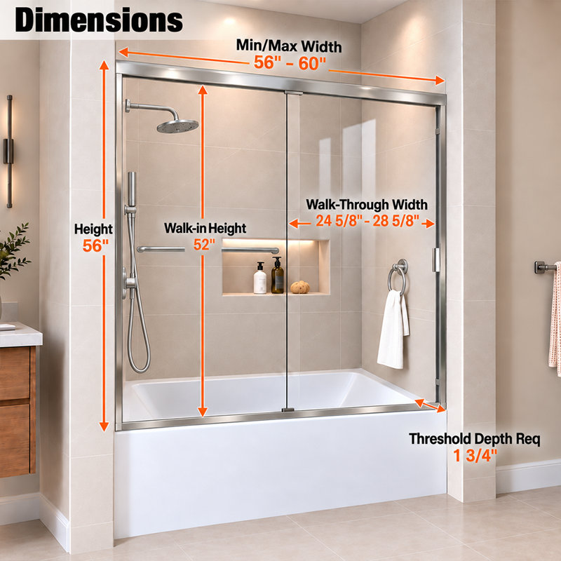 Vetra X P 56 po Porte de baignoire coulissante en H argentée avec verre transparent H, Argent argent