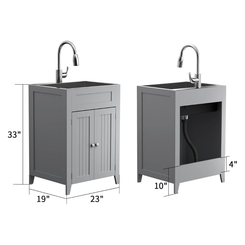 24-Inch Laundry Sink With Cabinet And Pull-Out Sprayer Faucet, Gray
