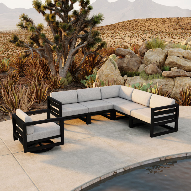 Avion 6 Piece Sectional Set With Swivel, Black, Cast Silver Sunbrella®