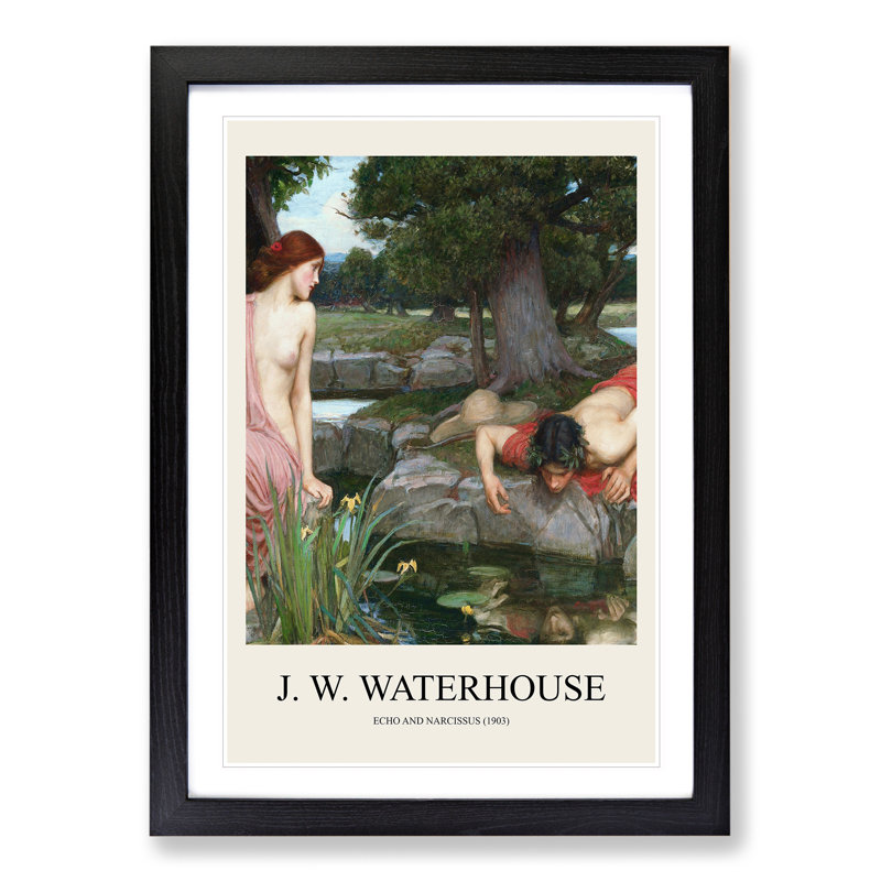 Echo And Narcissus by John William Waterhouse Framed Print, 36cm H x 27cm W x 2cm D, Black Framed