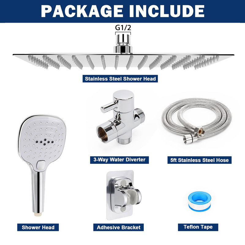 12-Inch Shower Set With Hose, Chrome Finish