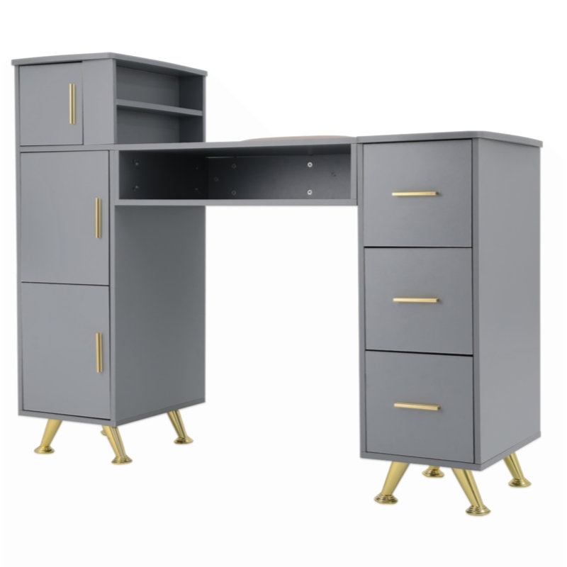 Meuble-lavabo avec tiroirs de rangement Table de manucure avec coussin de repose-poignet pour salon de beauté spa, Gris