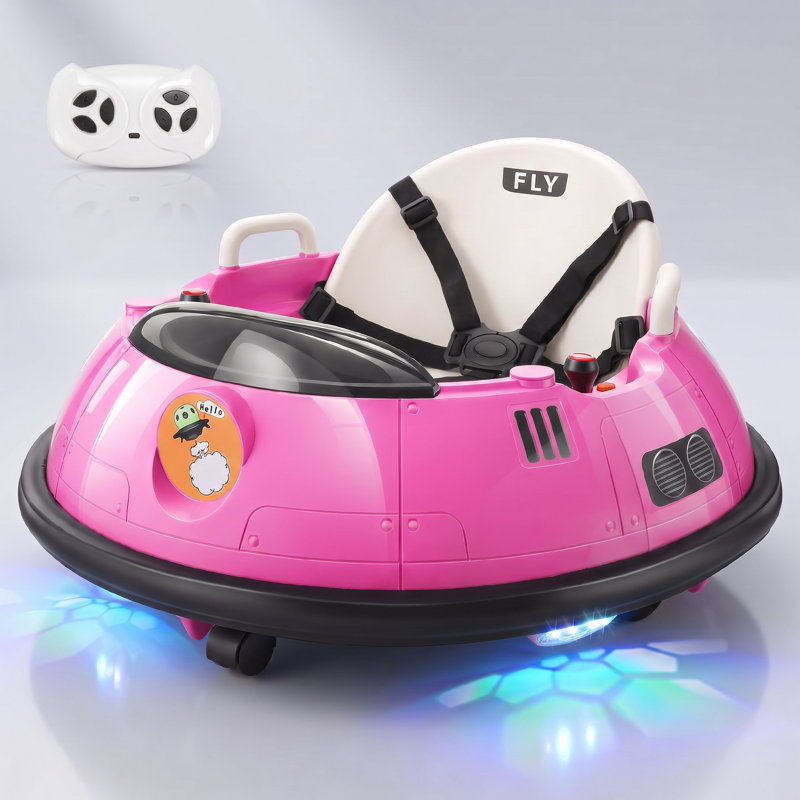 Voiture tamponneuse 12 V pour enfants de 1 à 3 ans avec télécommande, rotation à 360°, rose, Pink