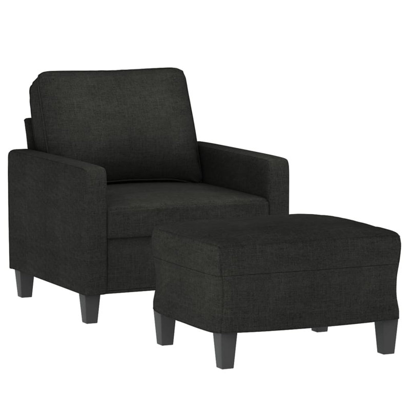 Canapé avec repose-pieds noir, Tissu noir