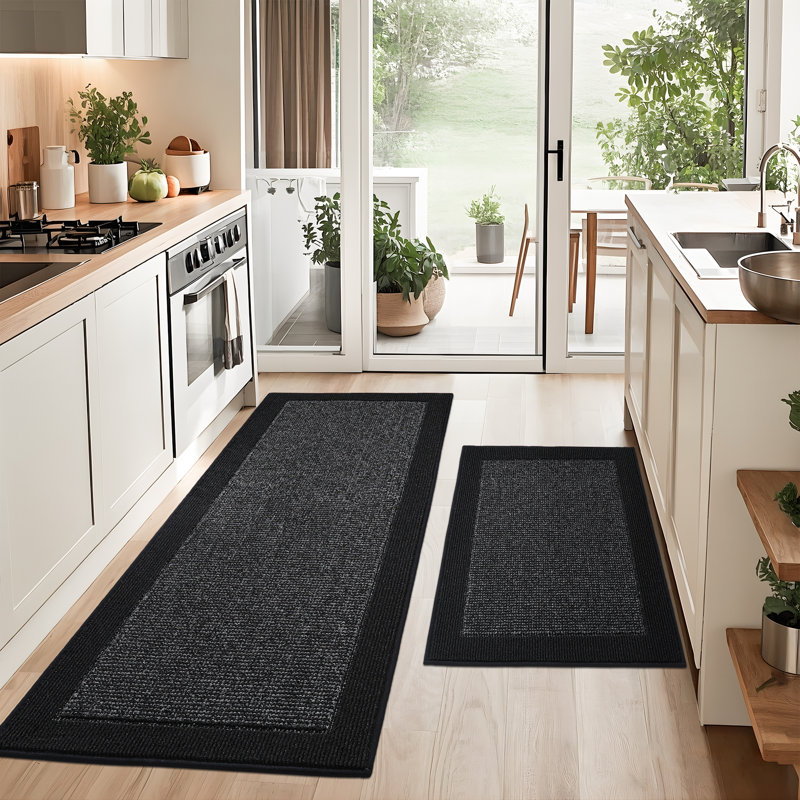 Traditional Anti-Fatigue Non-Skid Kitchen Mat, Black, Runner 61cm x 152.4cm