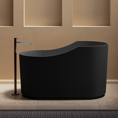 Ruvati 55-inch Freestanding Bath Tub Japanese Ofuro Soaking Tub Solid Surface epiStone in Matte Black