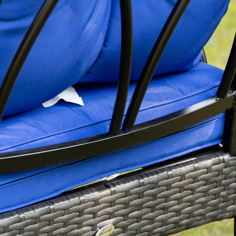 Chaise berçante d'extérieur en osier avec coussins rembourrés Outsunny, Bleu