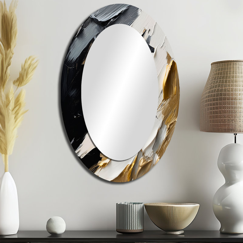 Rythme de plaisir abstrait noir et doré - miroir mural moderne ovale, 36 po x 24 po