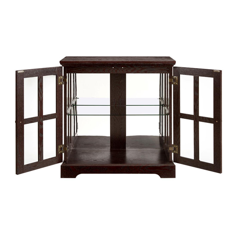Retro Antique LED Curio Display Cabinet With Adjustable Shelves And Lattice Doors, Dark Brown