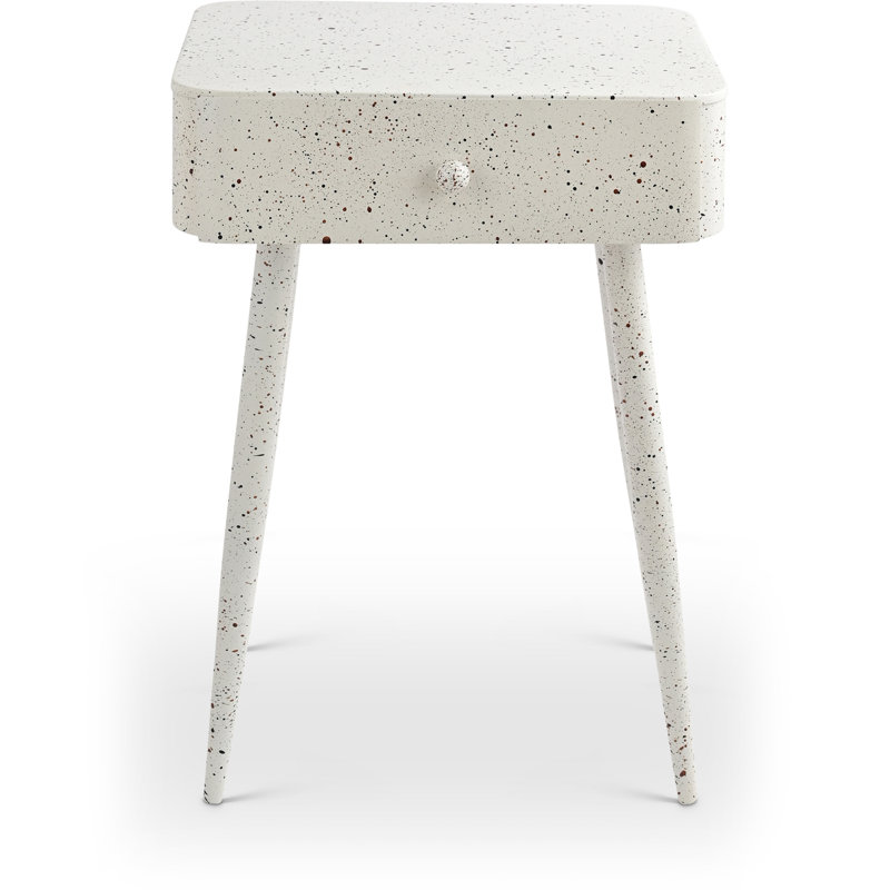 Rylan 1 - Drawer Iron Nightstand, White Terrazzo Pattern