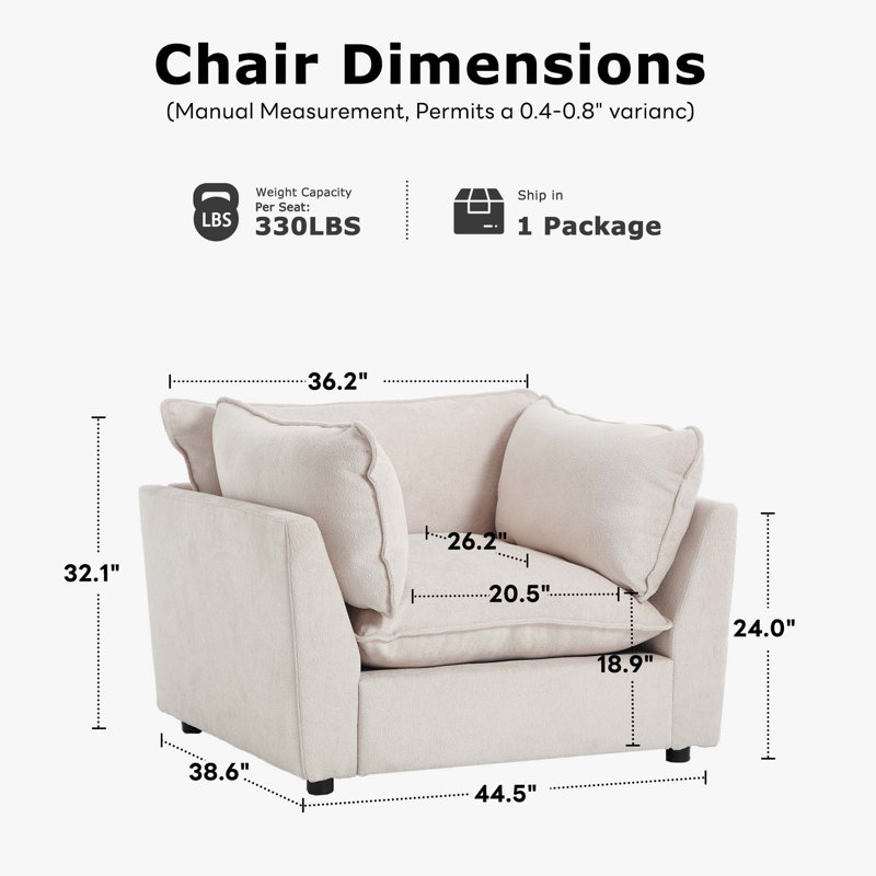 Fauteuil d'appoint rembourré de 44,49 po Heffernan, Chenille beige