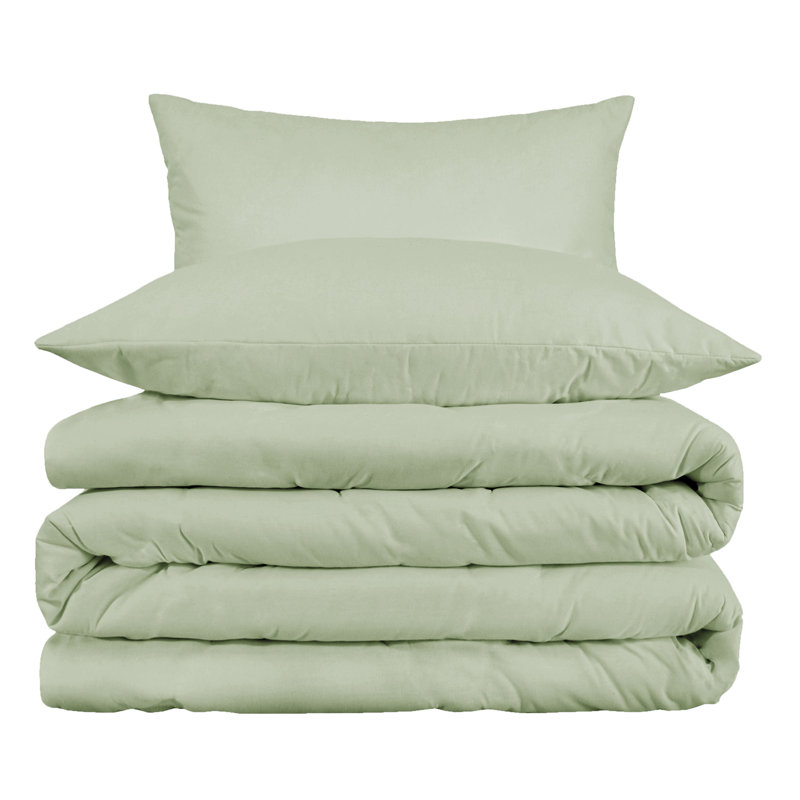 Cotton Blend Sateen Duvet Cover, Full/Queen Duvet Cover + 2 Standard Shams, Green