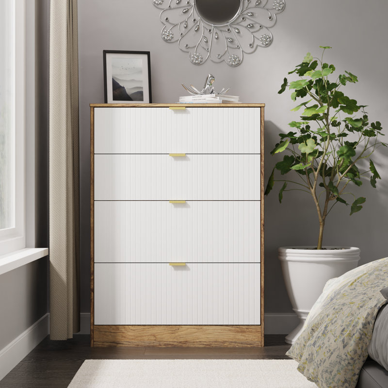 77 cm W Chest of 4 Drawers, White/Oak