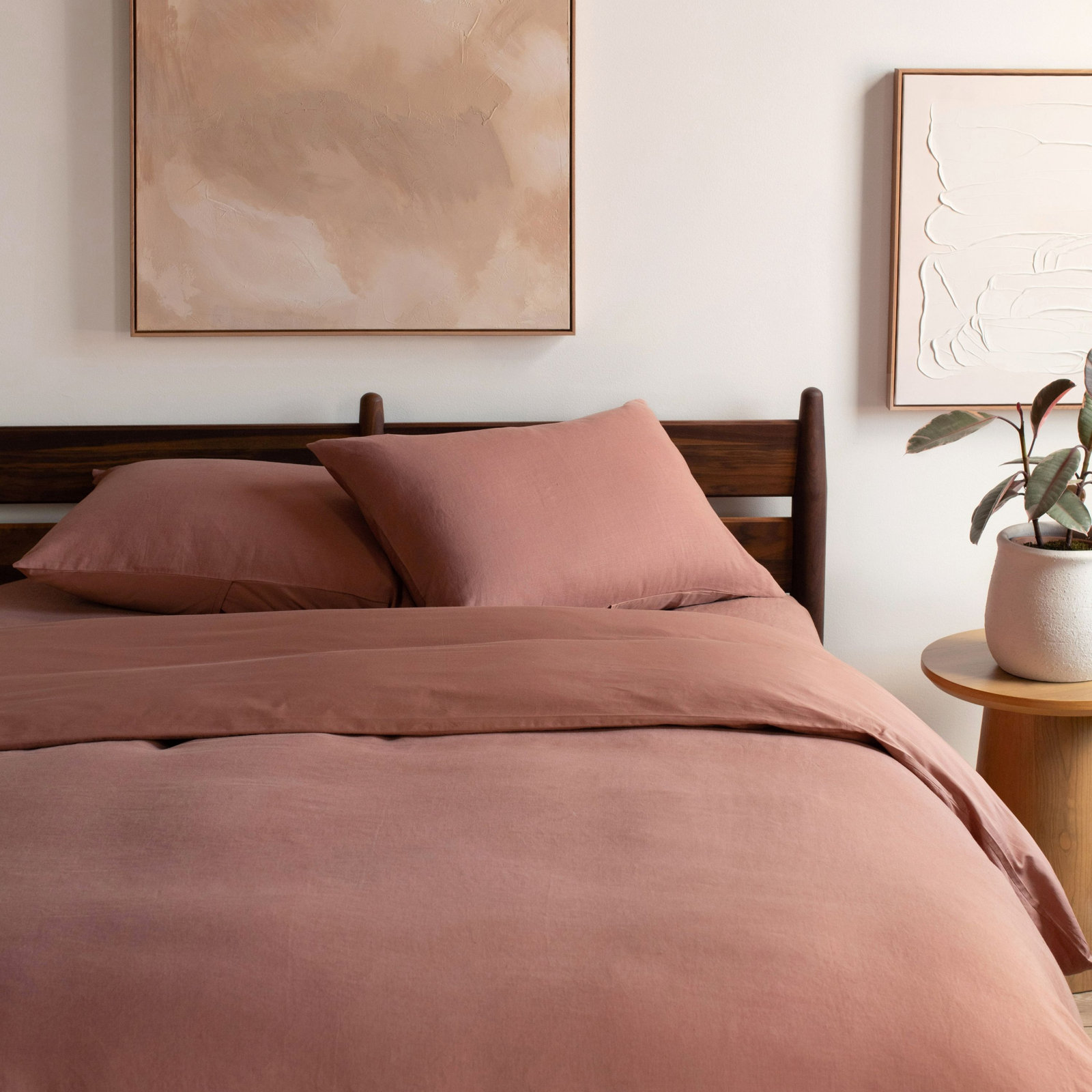 French Linen Duvet Cover Set, Twin Duvet Cover + 1 Standard Pillow Sham, Clay