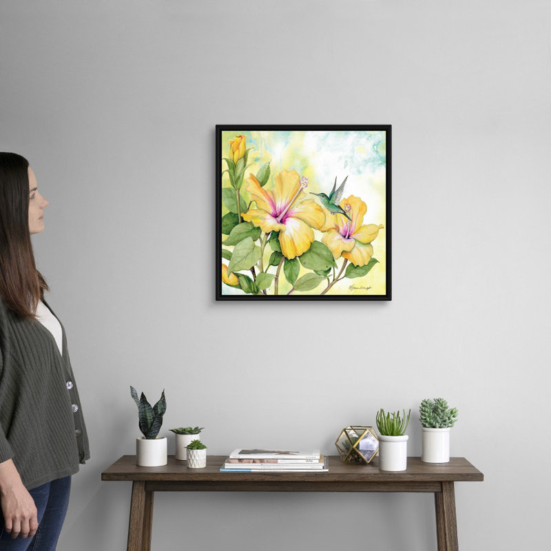 Hibiscus, art mural sur toile, H 20 po x l 20 po x P 1,75 po, Toile avec cadre noir