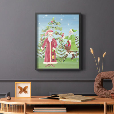 Folksy Father Christmas I, reproduction encadrée - bois massif