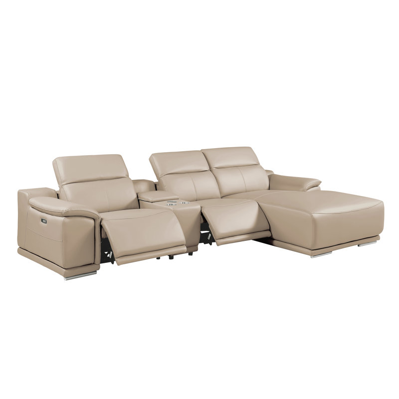 Canapé modulaire en L italien 4 pièces DivanItalia, Cuir véritable crème, Orienté à droite
