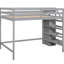 Lit mezzanine double gris avec rangement intégré et marches ascendantes-2059383571