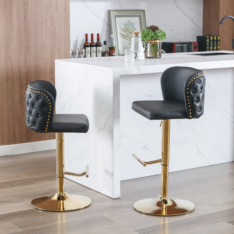 Annajean Adjustable Height Counter Stool, Gold, Black