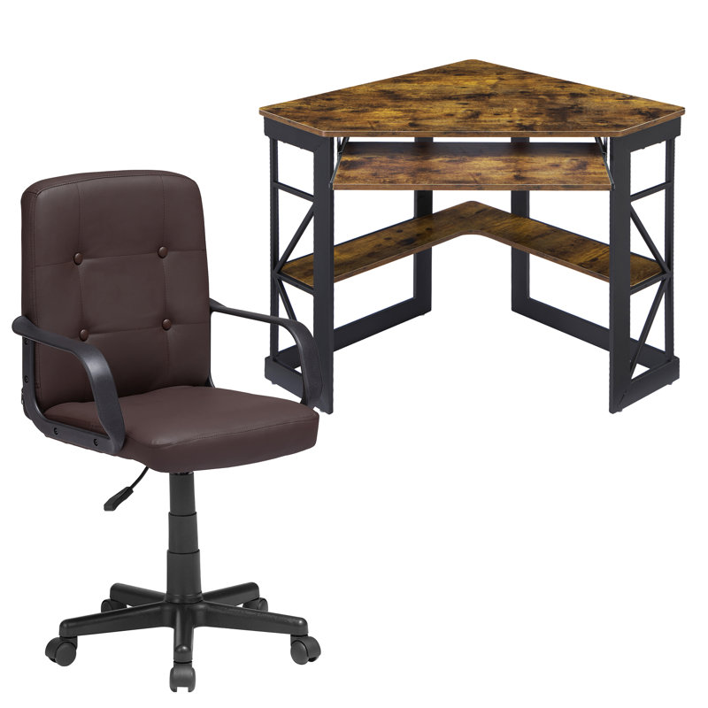Ensemble de bureau d'ordinateur 2 pièces Lambrecht, Brun antique