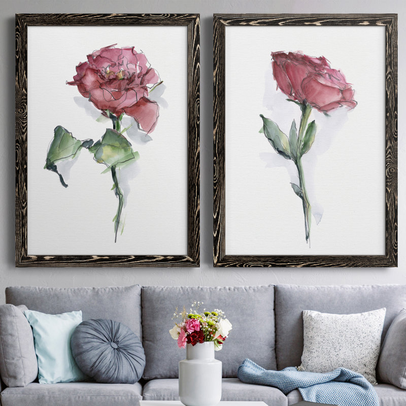 «Watercolor Floral Contour I», toile encadrée de qualité supérieure - prête à être accrochée, H 43,5 po x l 31,5 po x P 1 po
