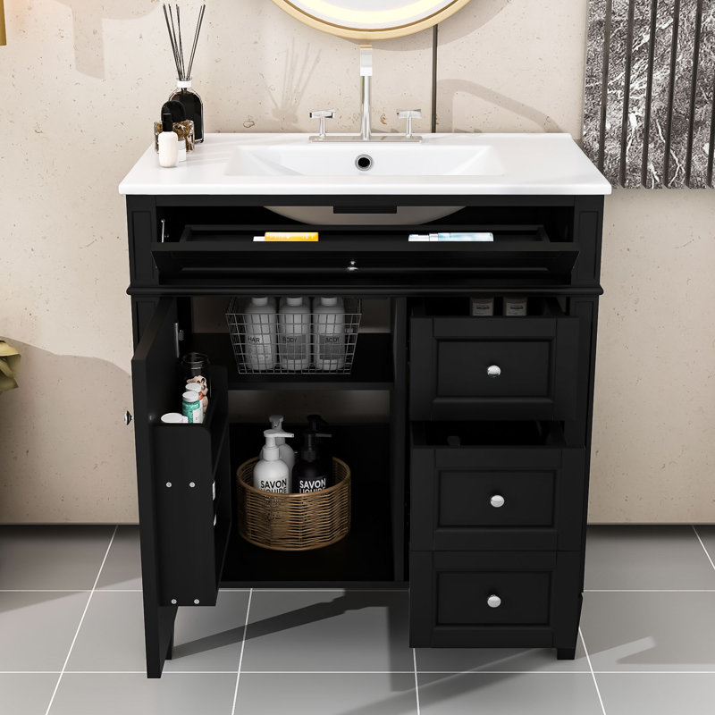 Meuble-lavabo élégant avec rangement spacieux et design romain unique, Noir