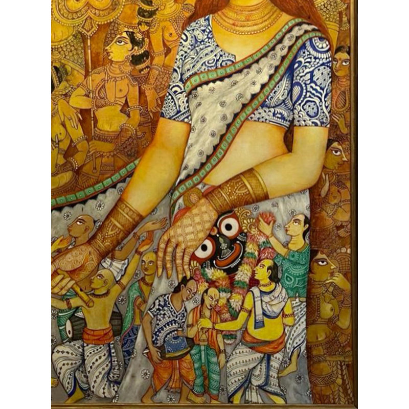 Les dévots plongés dans la dévotion | Acrylique sur toile | Par Nikunja Bihari Das | Avec cadre