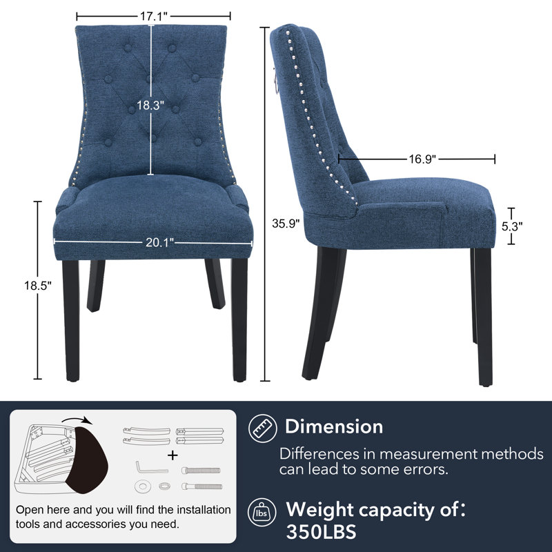 Wingback Upholstered Dining Chairs, Black, Dark Blue