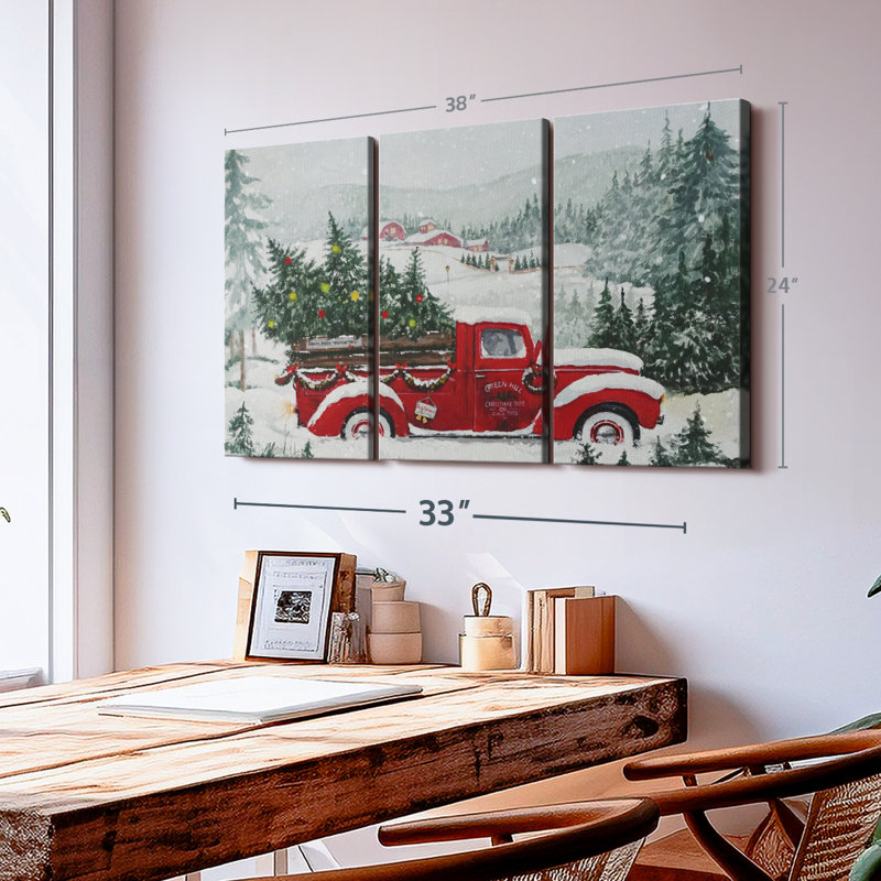 «Camion rouge de Noël», 3 pièces, H 24 po x l 38 po