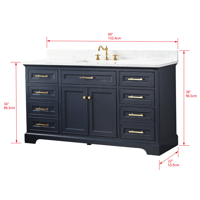 Thompson 60" W Single Bathroom Vanity, Indigo Blue/Brushed Gold
