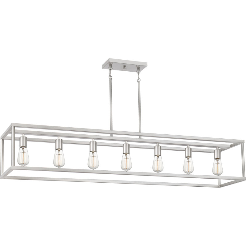 Luminaire suspendu linéaire à 7 lumières pour îlot de cuisine New Harbor, Nickel brossé