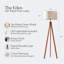 Lampe trépied DEL moderne Mid-Century avec finition brun Havana, abat-jour tambour en tissu beige et gradation à 3 voies Eden, ampoule incluse