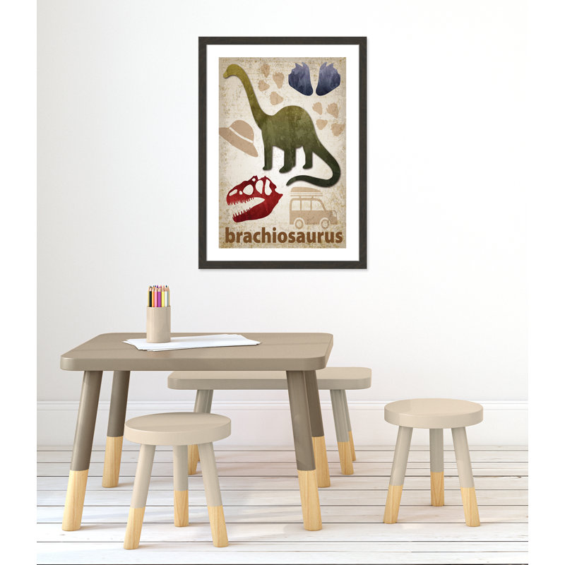 Adhésif décoratif dinosaures-03 ', H 36,5 po x l 26,5 po x P 0,625 po, Encadré plat à grain de bois noir