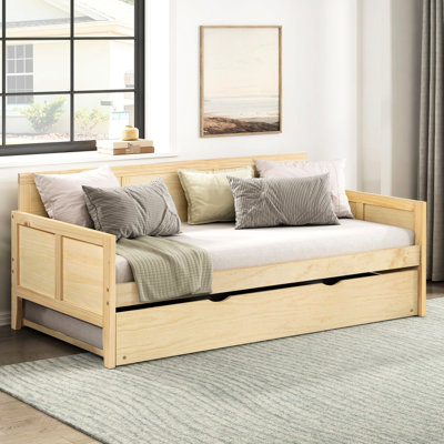 Stylish Comfortable Twin Daybed With Trundle, Natural Pine Finish, Wood Construction, Space - Saving In Living Room Modern Transitional And Stylish, I