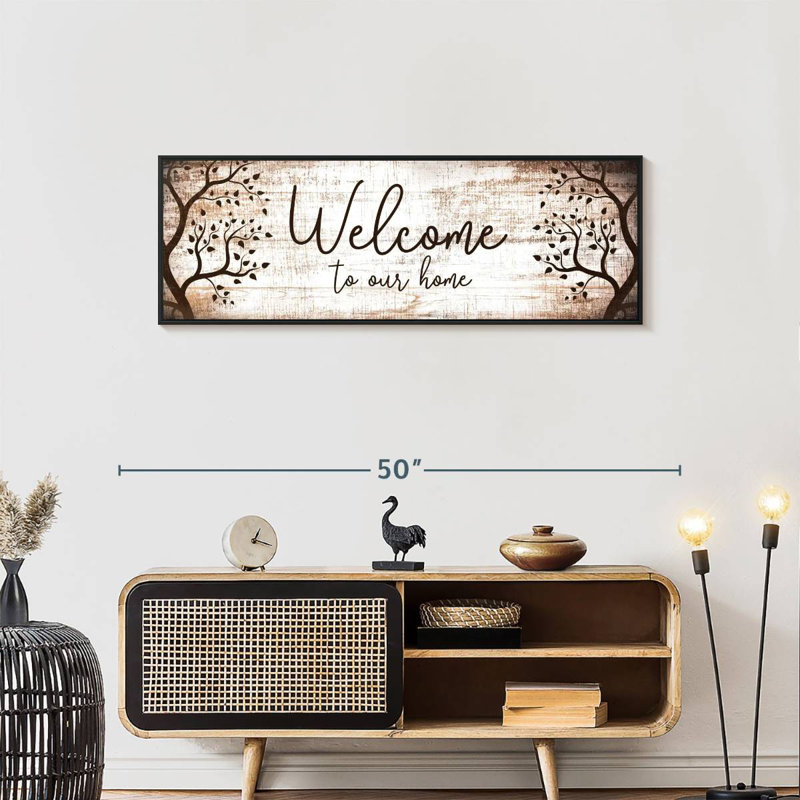 Bienvenue chez nous, typographie I, 43 po x 15 po, Cadre flottant noir