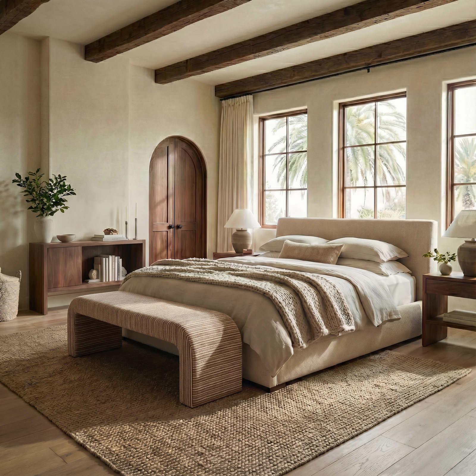 Daine 62" Linen Bedroom Bench, Brown / Beige