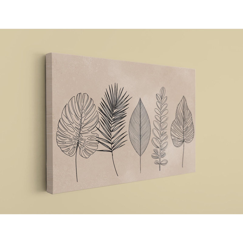 Art mural sur toile, feuille botanique minimaliste, décor de plante neutre, dessin de nature tropicale pour l'intérieur de la maison beige